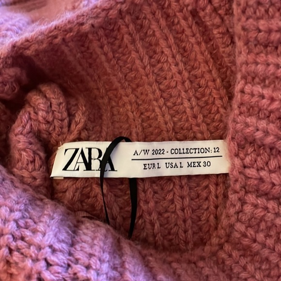 Zara Oversize Wool Blend Mock Neck Chunky Knit Sweater Pink Mauve Size Large - Picture 8 of 9